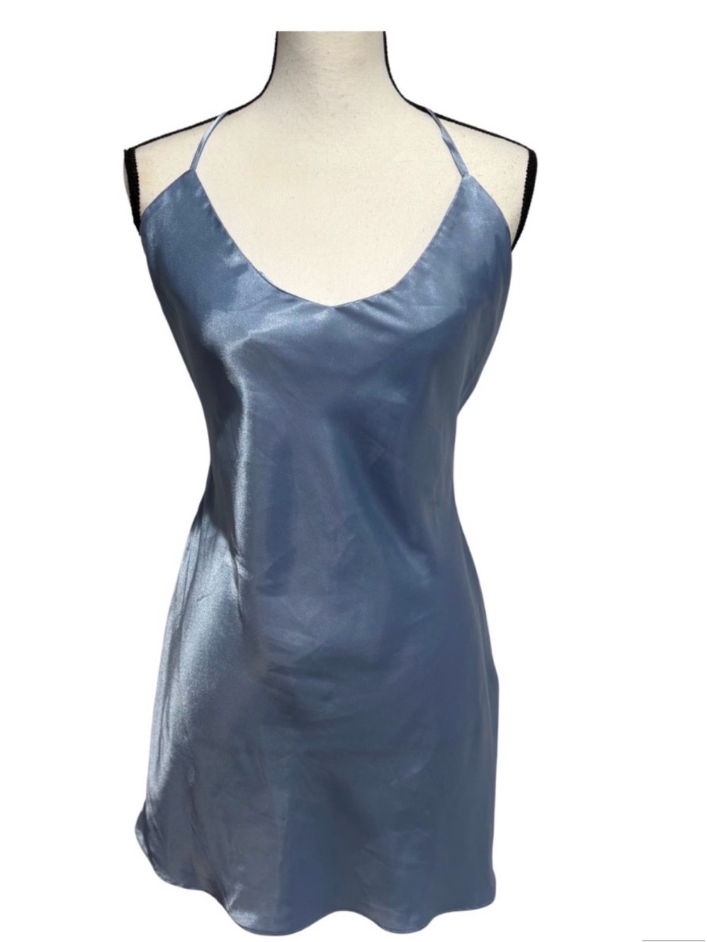 Victoria secret blue satin slip cross back size m
